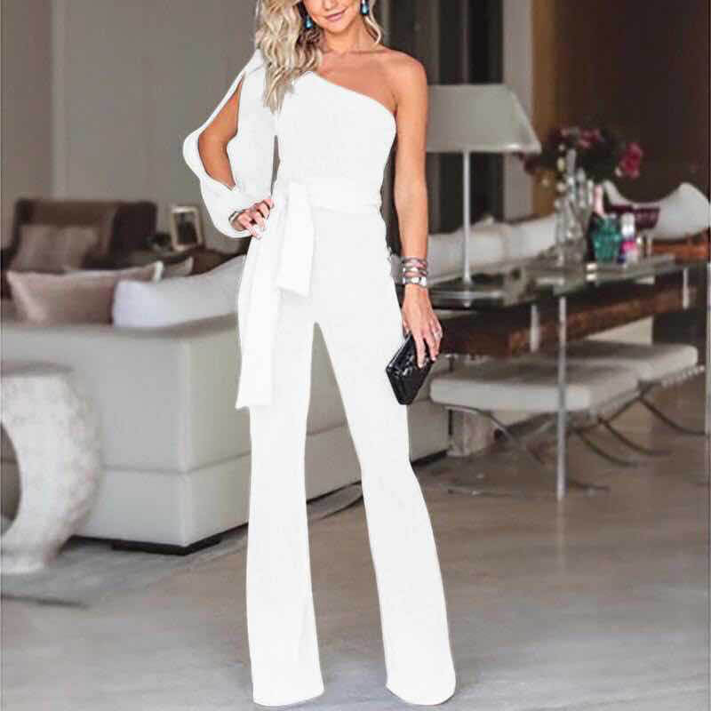 One Shoulder Bandage Split Sleeves Jumpsuits