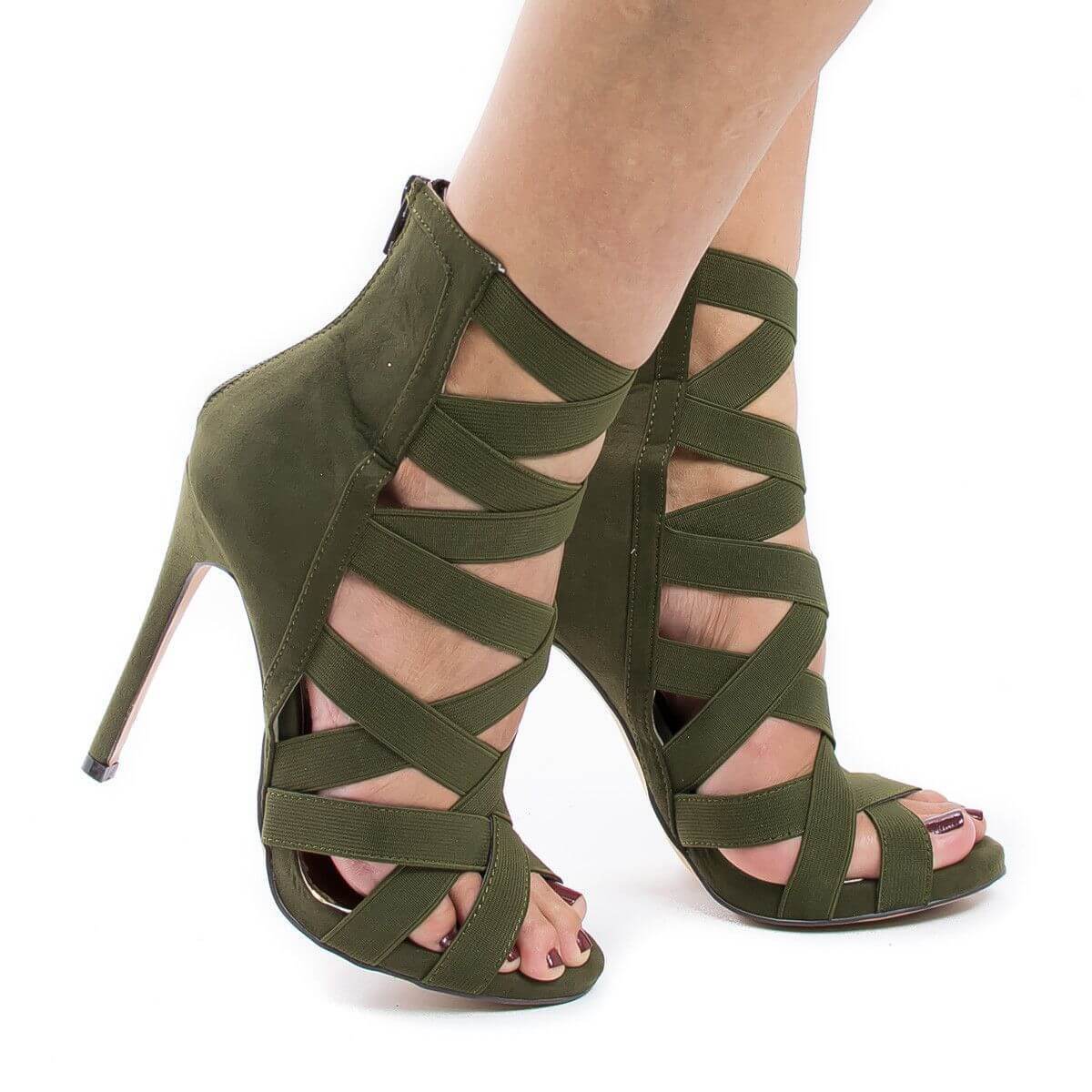 High Heel Peep Toe Zipper Cutout Sandals