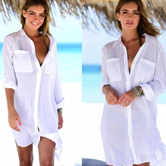 3/4 Sleeve Cover Up Shirt Dress