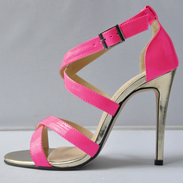 Patent Leather Sexy Cross Buckle Sandals