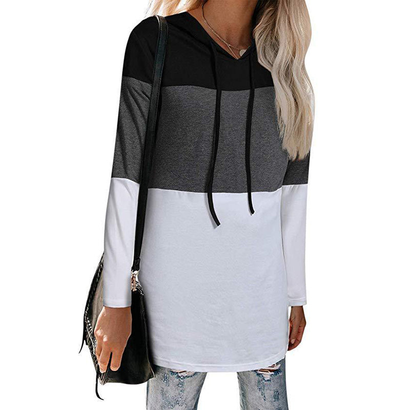 Pullover Drawstring Loose Colorblock Long Hoodies