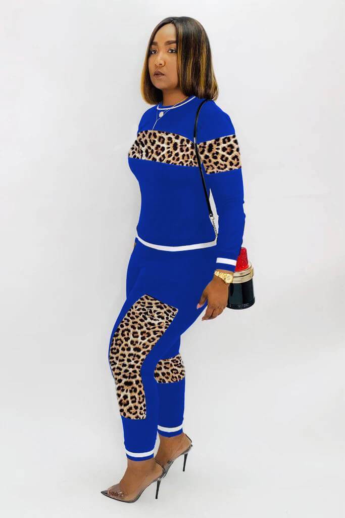 Patchwork Crop Top Leopard Pencil Pants Set
