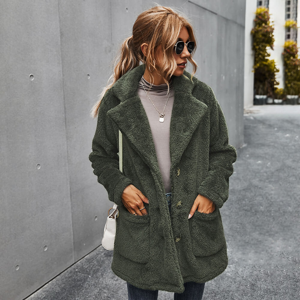 Fleece Lapel Warm Cardigan