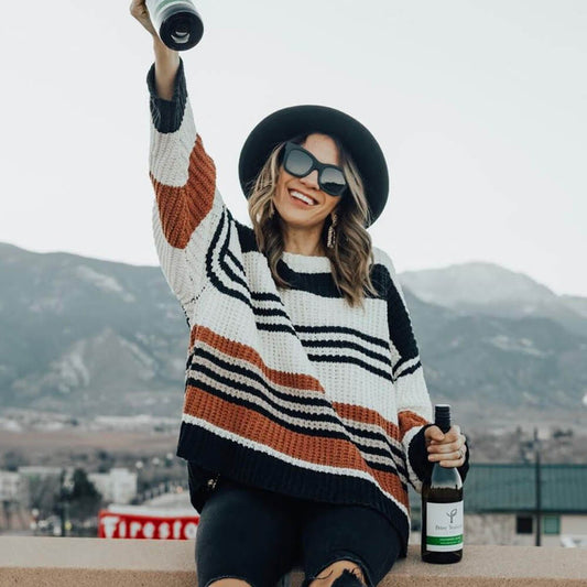 Colorblock Striped Long Sleeve Knit Sweater