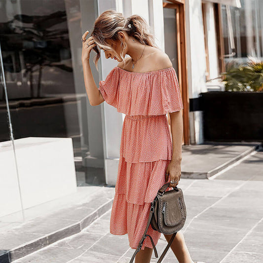 Off Shoulder Dobby Empire Waist Midi Dress