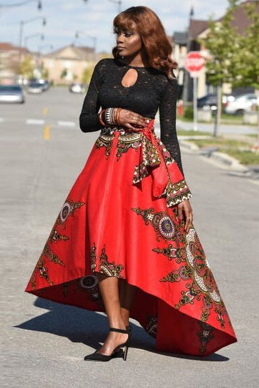 Print High Waist Elegant Big Loose Irregular Long Skirt