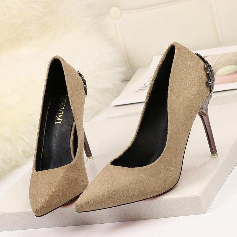 Sexy Suede Point Toe Embellished Slip On Pumps