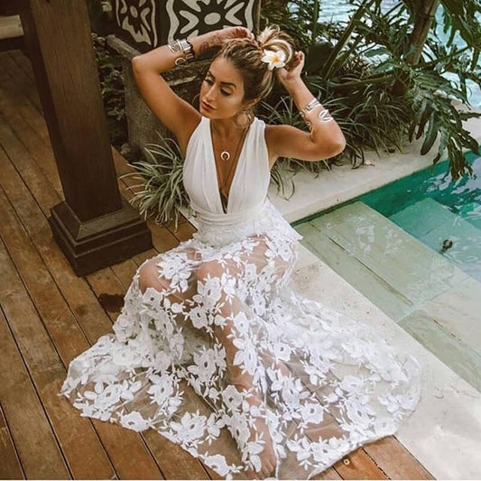 Sleeveless Lace Maxi Beach Dress