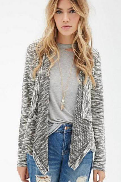 V-neck Long Sleeves Hollow Out Patchwork Regular Cardigan