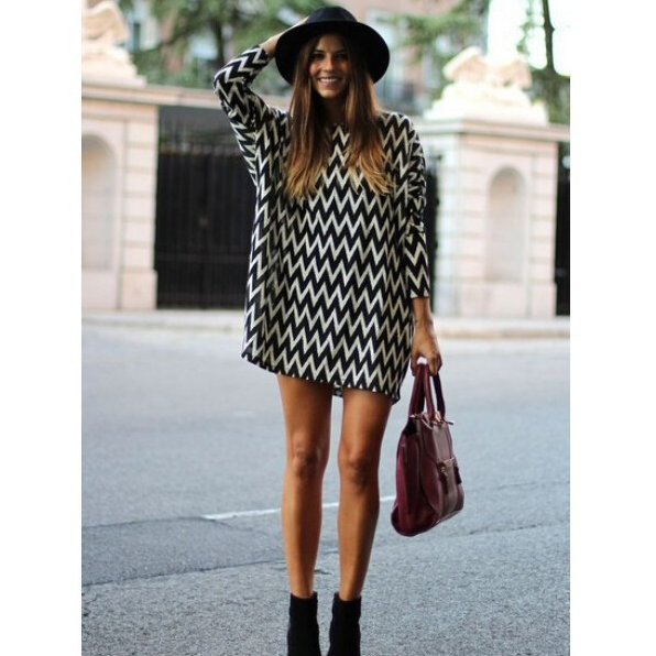 Stripe Loose Long Sleeve Short Dress - Meet Yours Fashion - 2