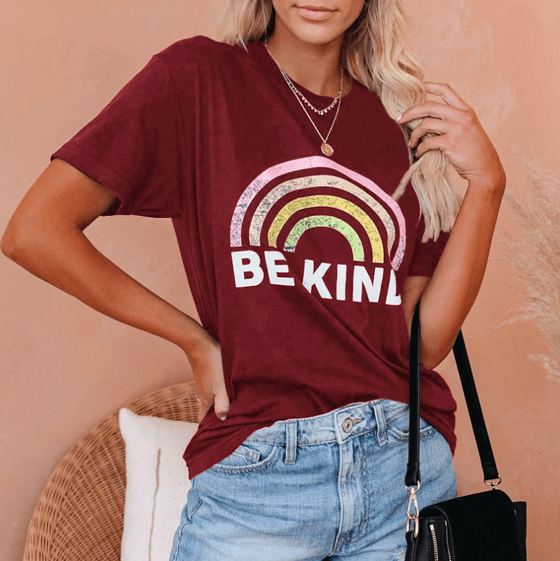 Casual Cotton Rainbow Print Loose T-shirts