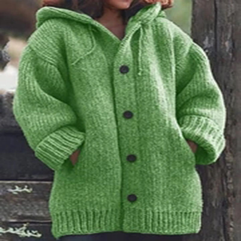 Pure Color Hooded Knit Cardigan Sweater