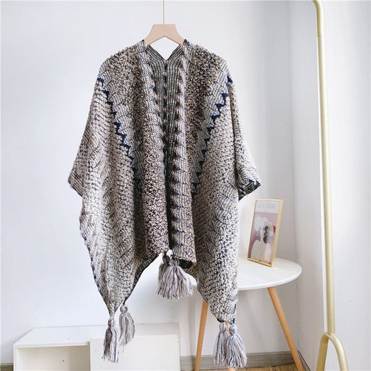 Retro Ethnic Style Thick Cape Shawl Scarf