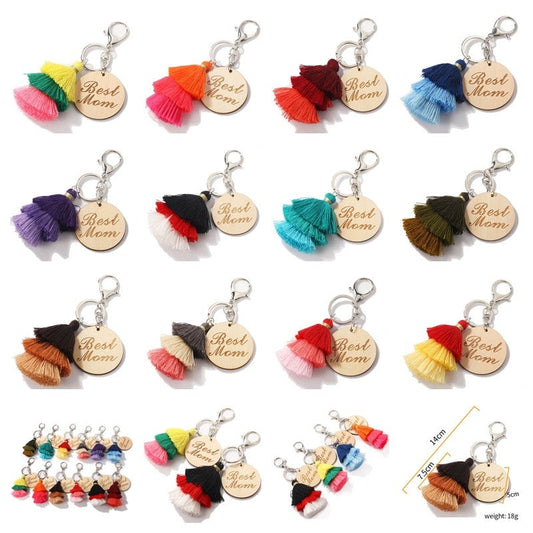 Wooden Disc Layered Tassel Key Chain