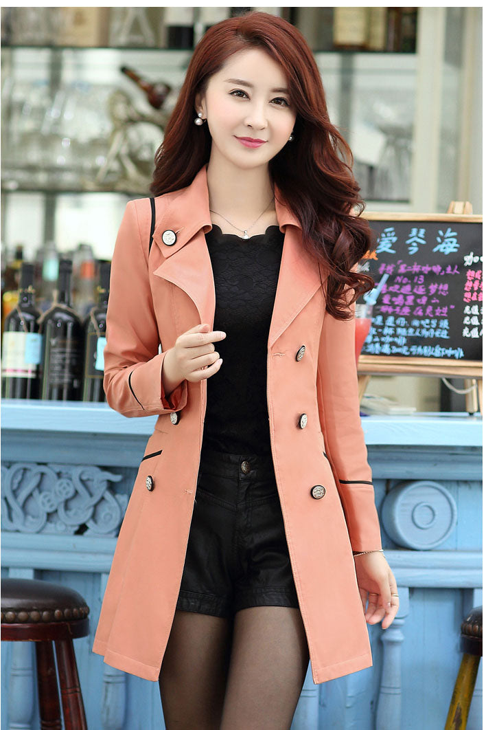 Pure Color Long Sleeves Lapel Slim Long Coat