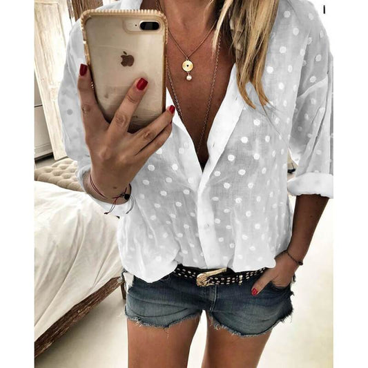 Polka Dots Loose V-neck T-shirt