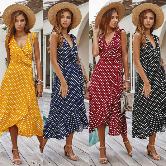 Retro Sleeve Polka Dots Wrap Dress