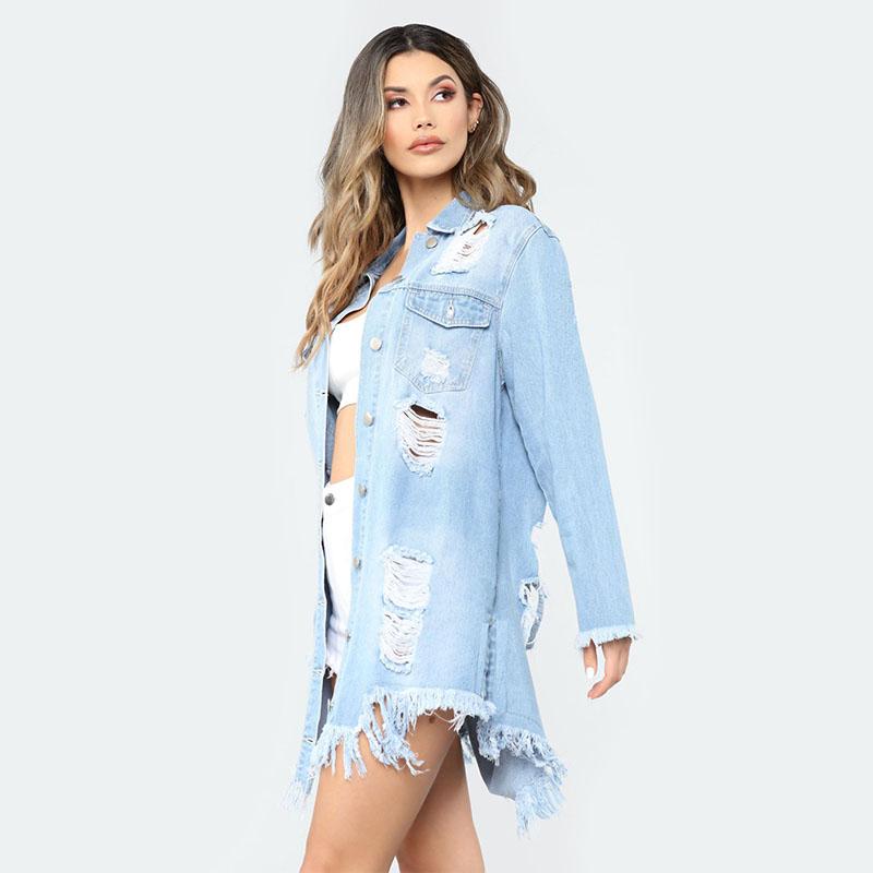 Slim Ripped Denim Shirt Jacket