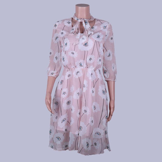 Floral Print Half Sleeve A Line Dress