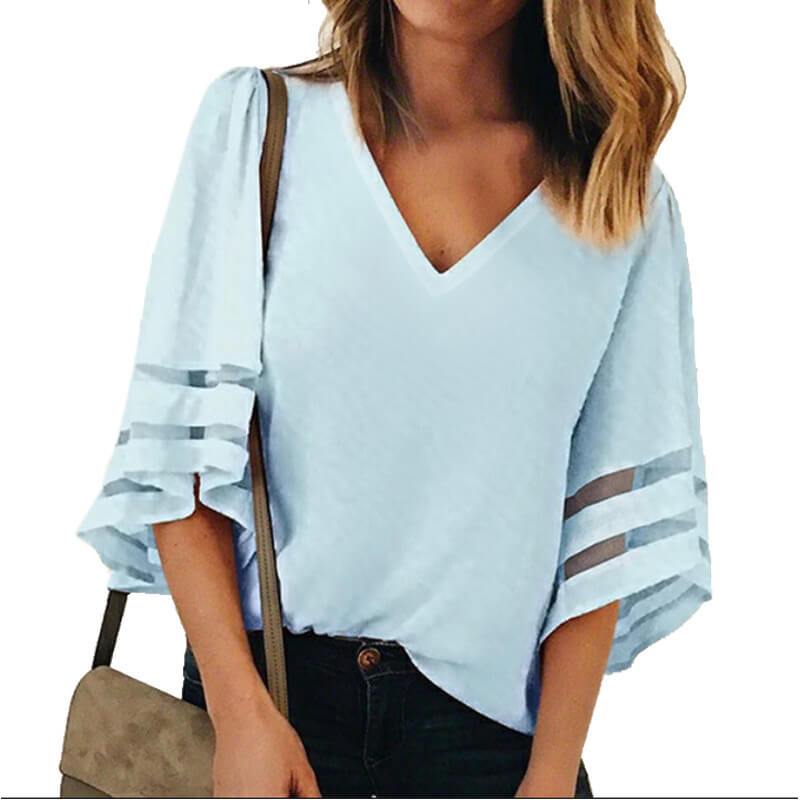 V-neck Irregular Loose T-shirt