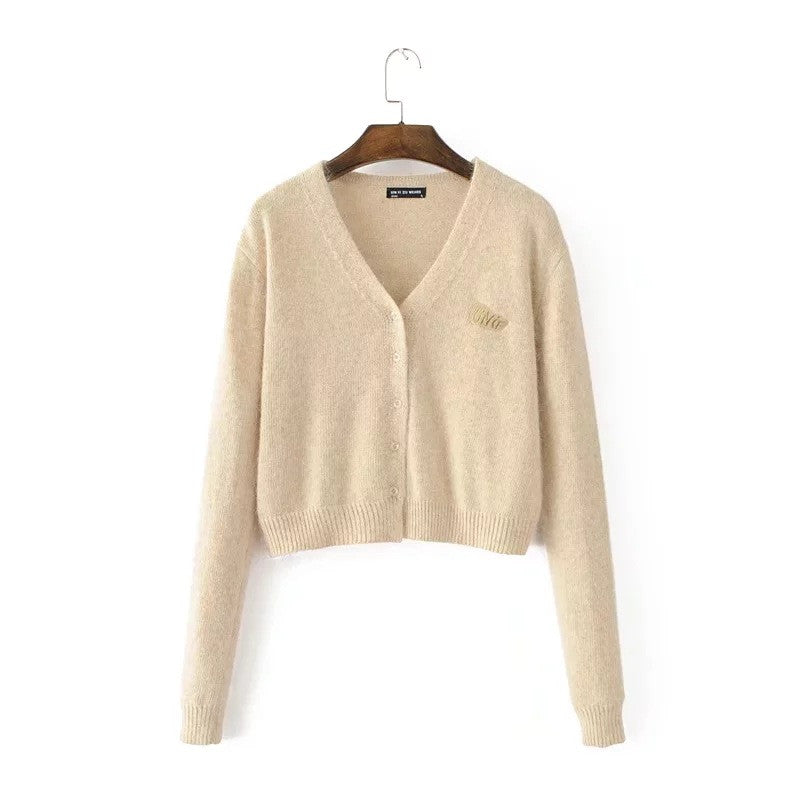 Pure Color V-neck Long Sleeves Short Cardigan