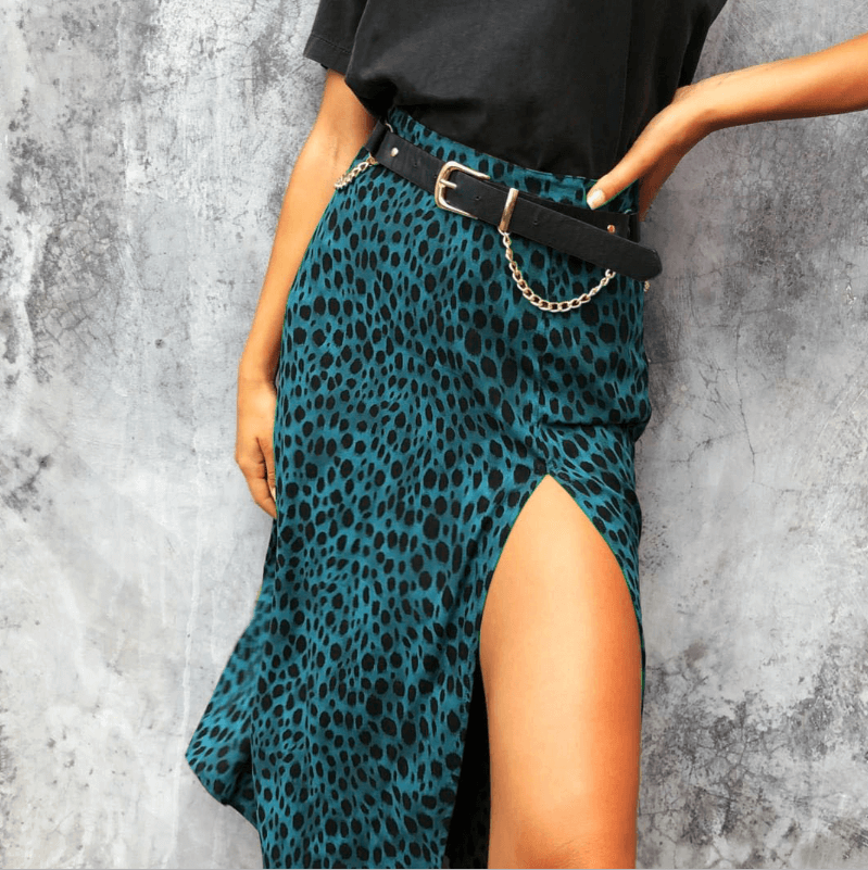 Sexy Leopard High Waist Split Midi Dress