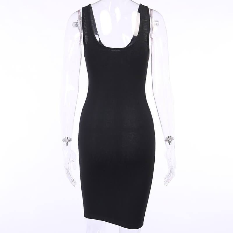 Two Way Zipper Ribbed Sleeveless Bodycon Dress