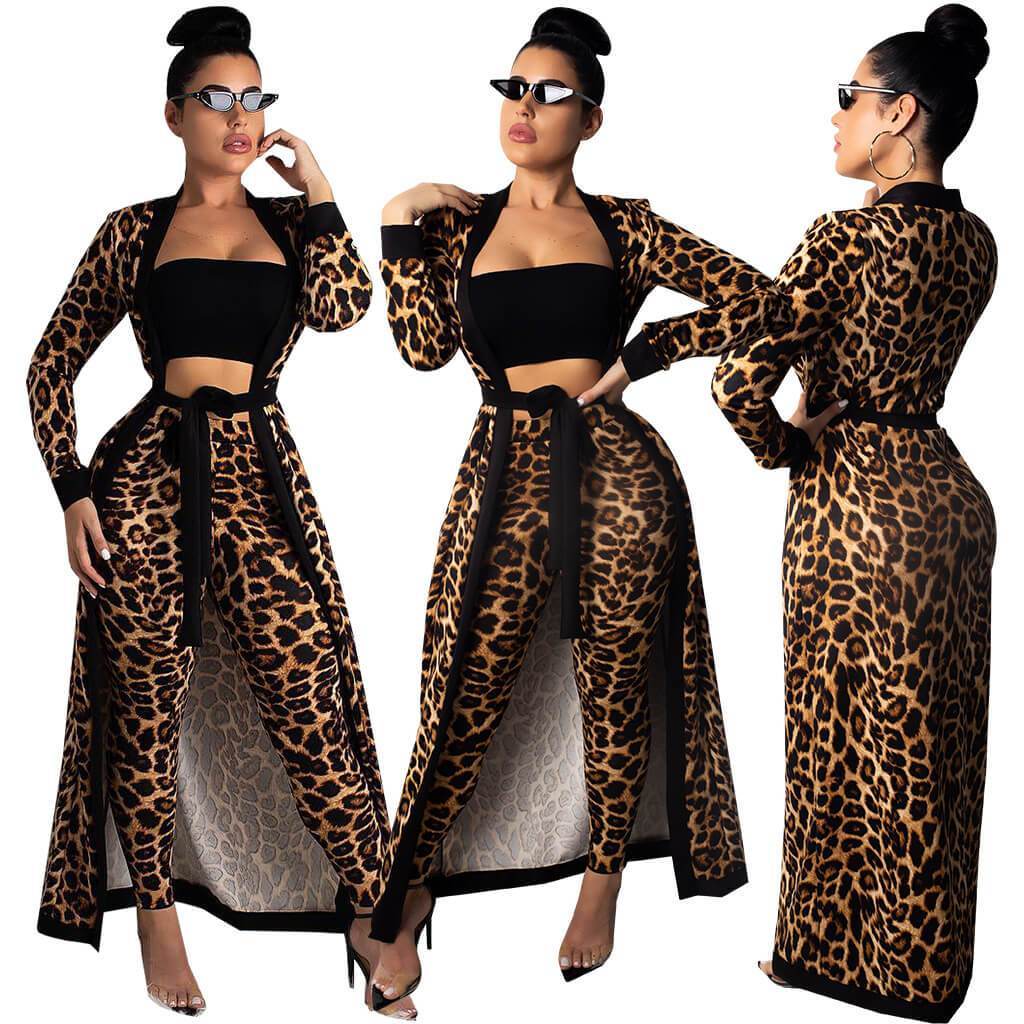 Long Blosue High Waist Print Pencil Pants Set