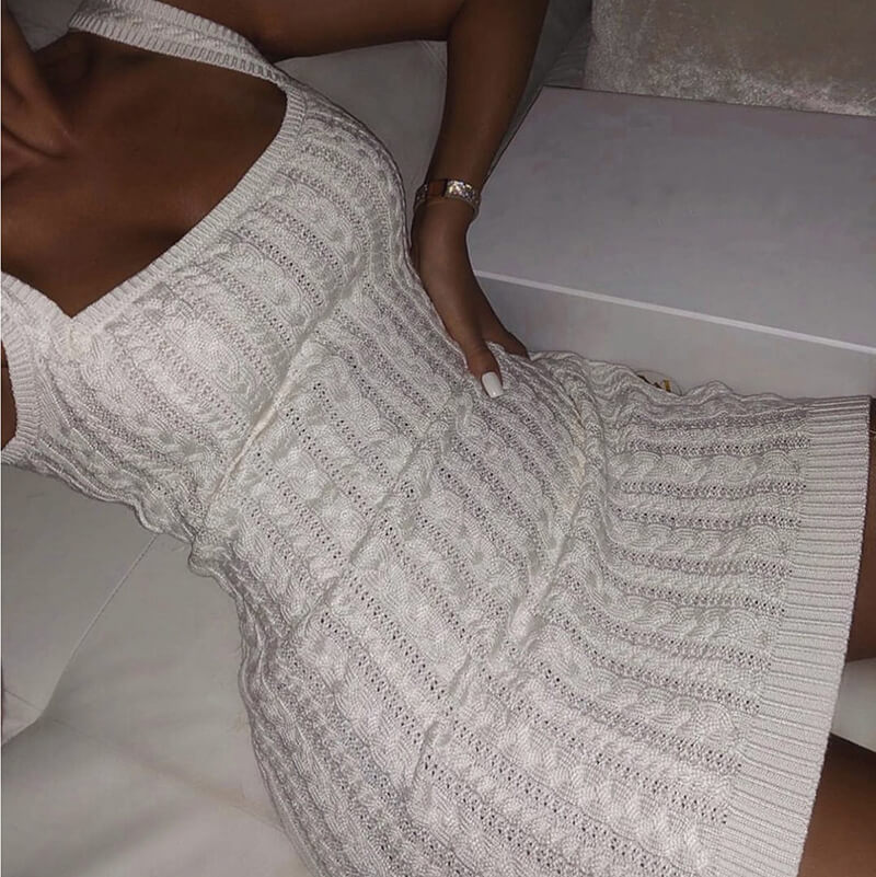 Tight Strap Knit Bodycon Sweater Dress