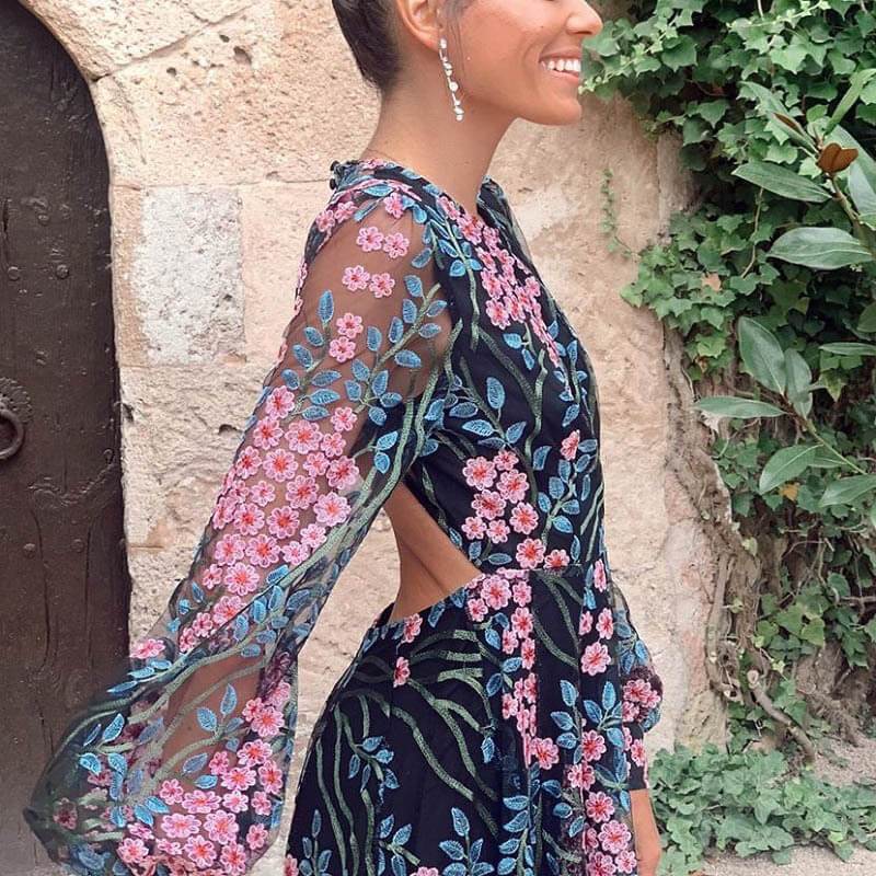 Retro Floral Backless Maxi Dress