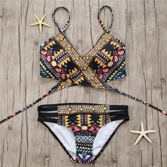 Hot Print Bandage Low Rise Triangle Bikinis