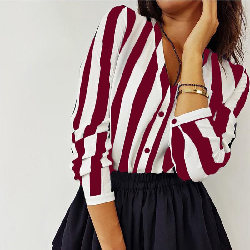 Women Casual Striped Top Shirts Blouses Female Loose Autumn Fall Casual Ladies Office Blouses Top