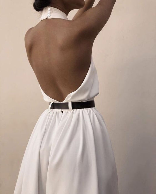 White Wide Leg High Waist Halter Jumpsutis