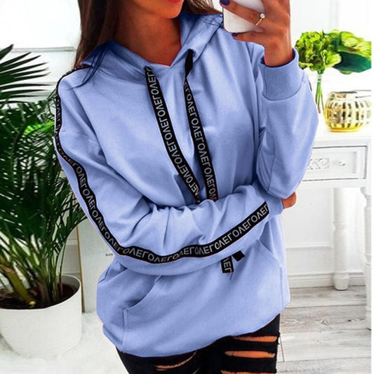 Women Autumn Sweatshirt Women Long Sleeve Solid Hooded Pullover Tops Blouse Letter Print Hoodies