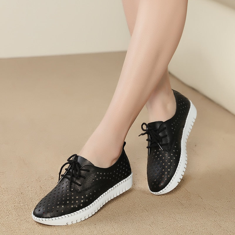 Leather Cutout Lace Up Platform Sneakers