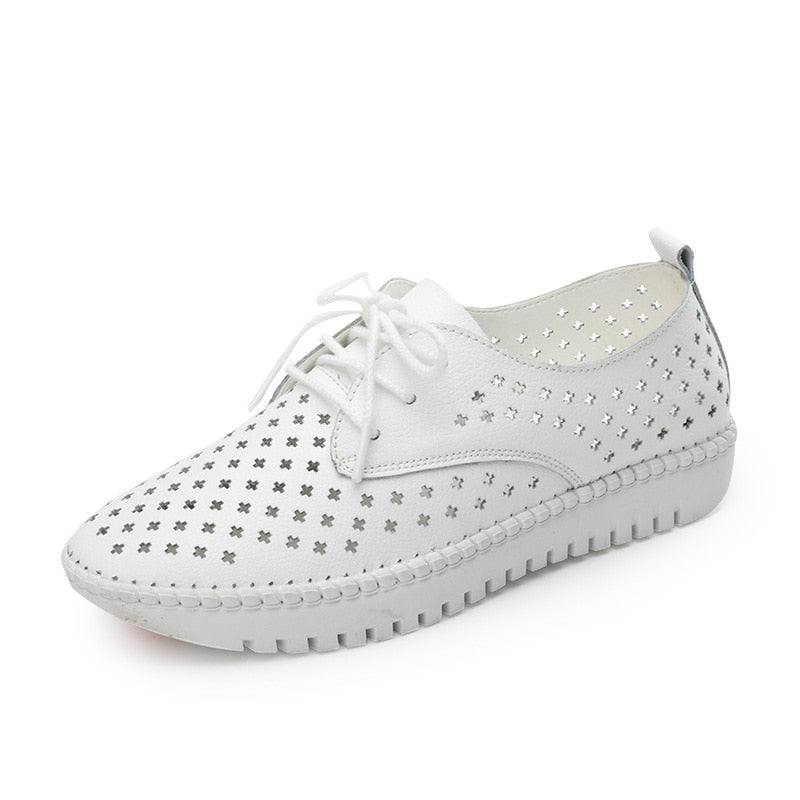 Leather Cutout Lace Up Platform Sneakers