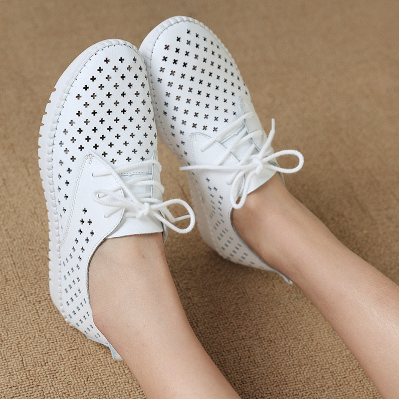 Leather Cutout Lace Up Platform Sneakers