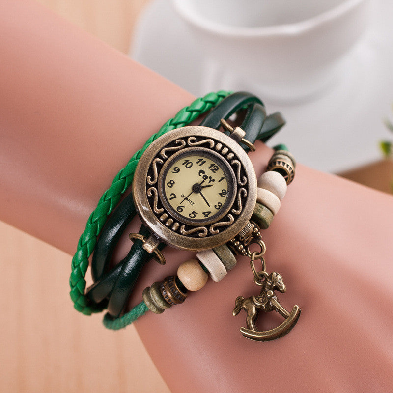 Wooden Horse Woven Bracelet Watch