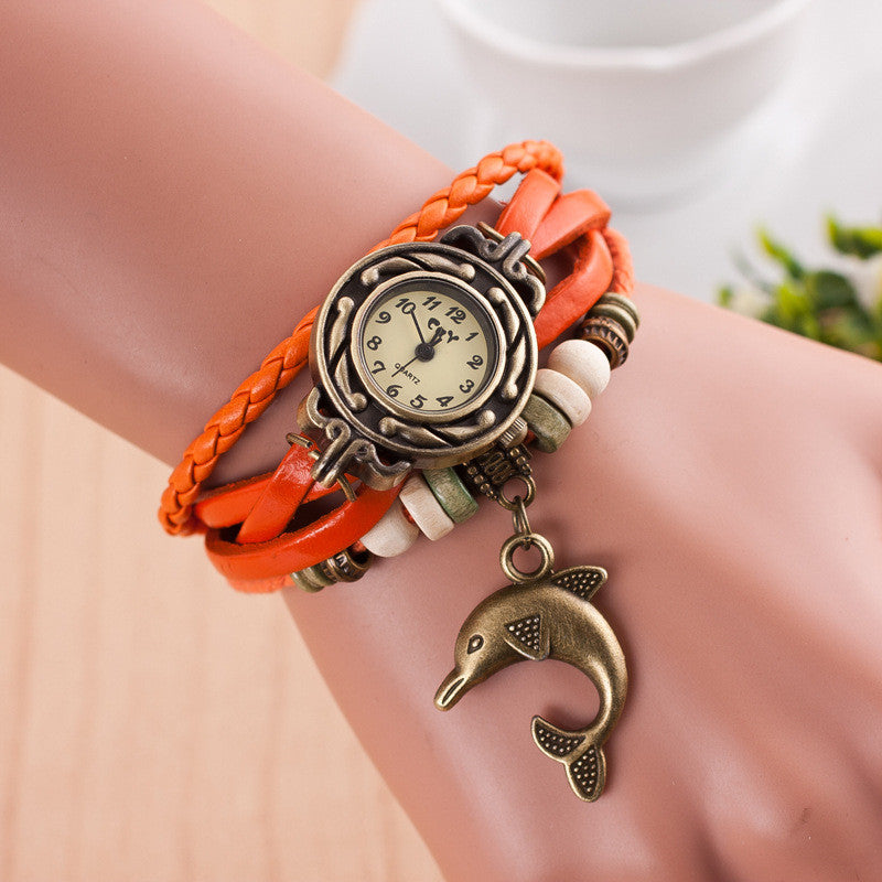 Retro Dolphin Woven Bracelet Watch