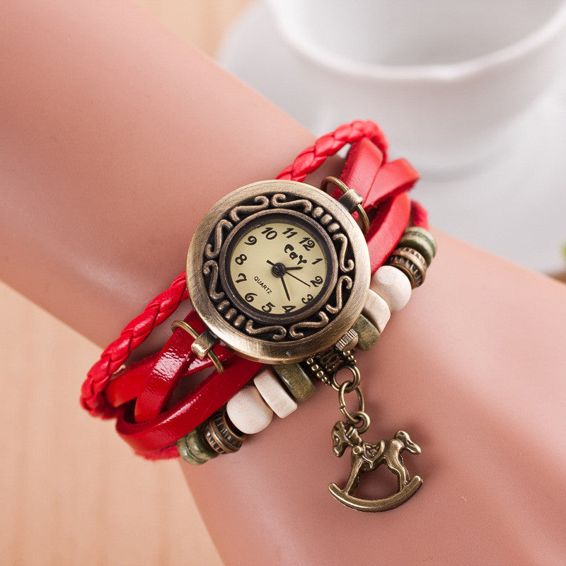 Wooden Horse Woven Bracelet Watch