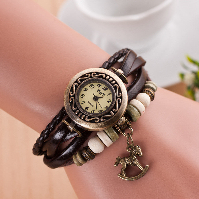 Wooden Horse Woven Bracelet Watch