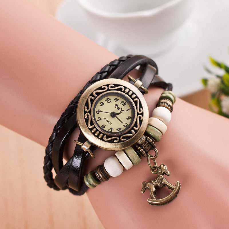 Wooden Horse Woven Bracelet Watch