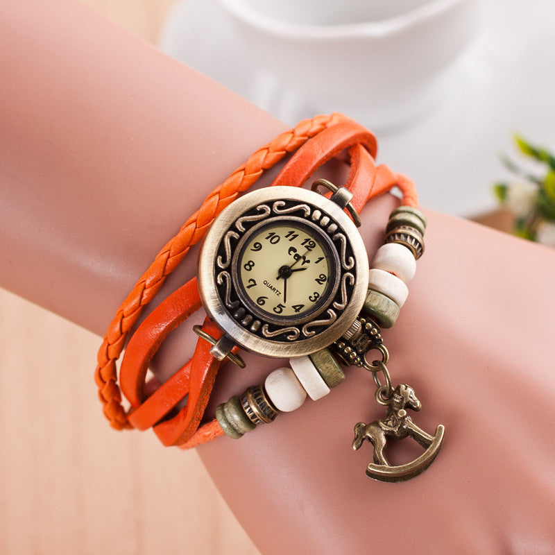 Wooden Horse Woven Bracelet Watch