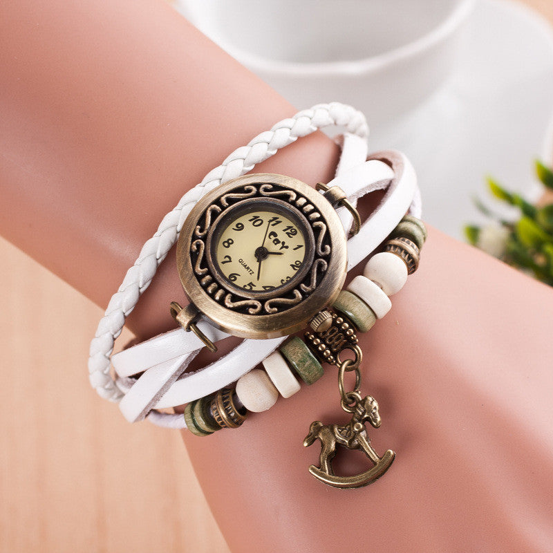 Wooden Horse Woven Bracelet Watch