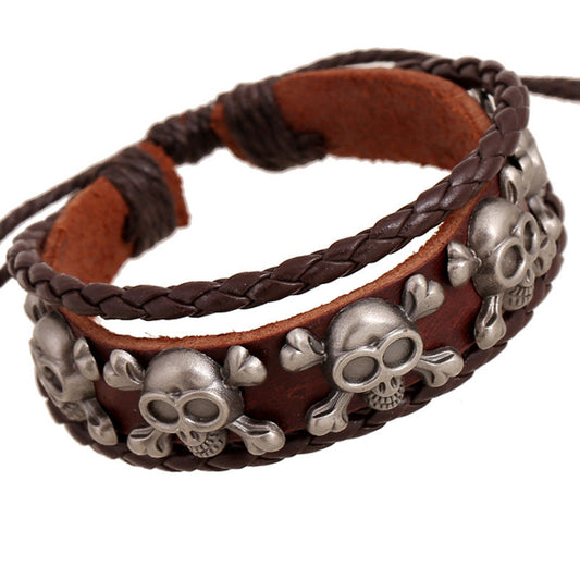 Skull Rivet Multilayer Woven Bracelet