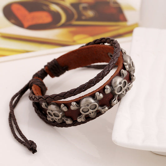 Skull Rivet Multilayer Woven Bracelet