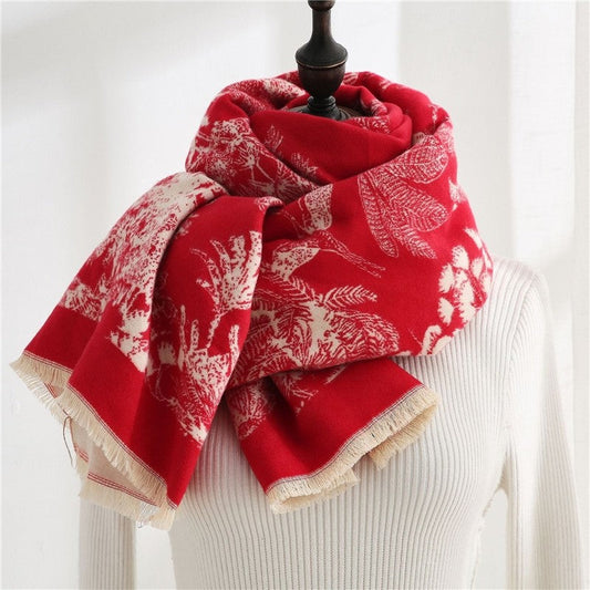 Reversible Printing Warm Imitated Cashmere Shawl Scarf