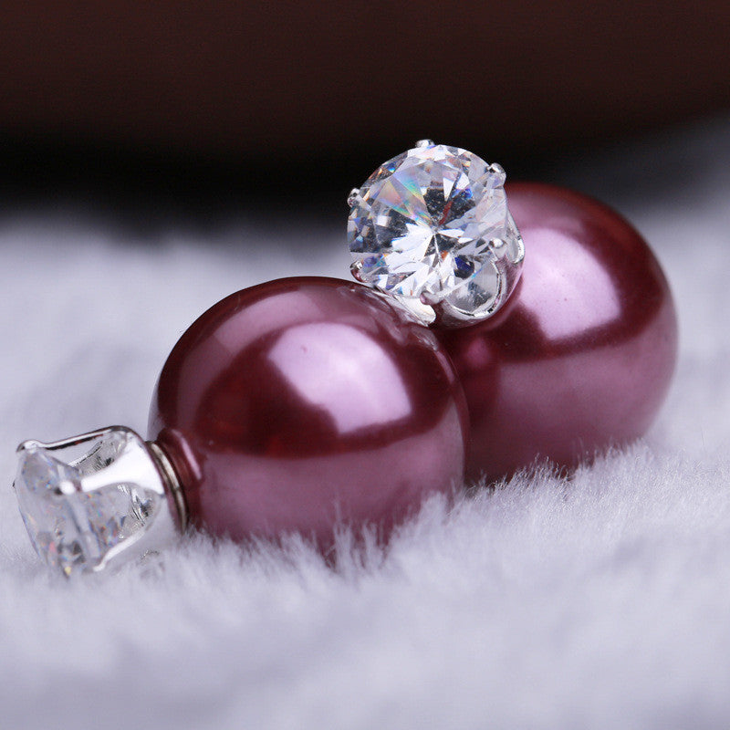 Zircon Crystal Candy Double Side Pearl Earring