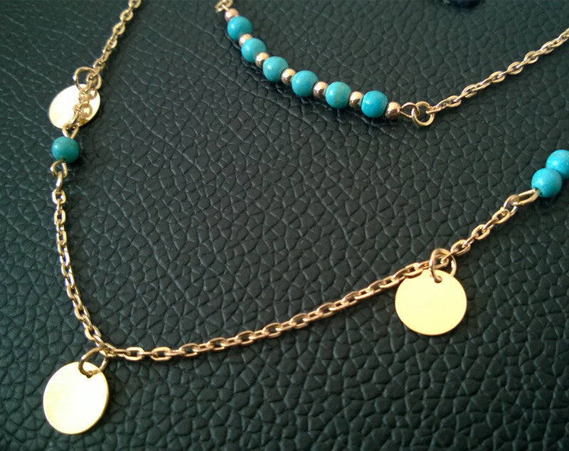 Double Layers Bright Turquoise Necklace