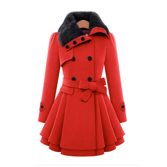 Lapel Double Breast Solid Color Women Oversized Long Coat